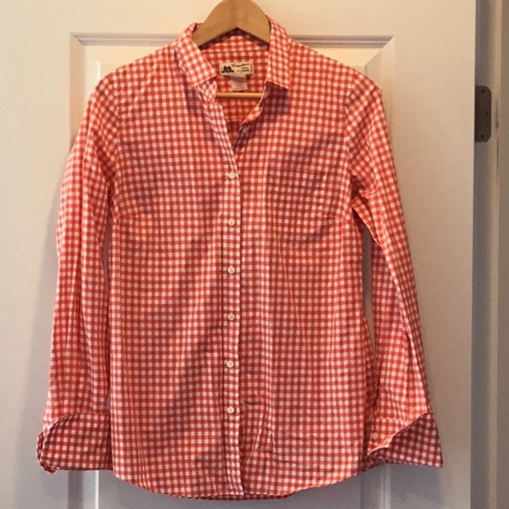 Thomas Mason J Crew Sz M Orange/Wht check shirt